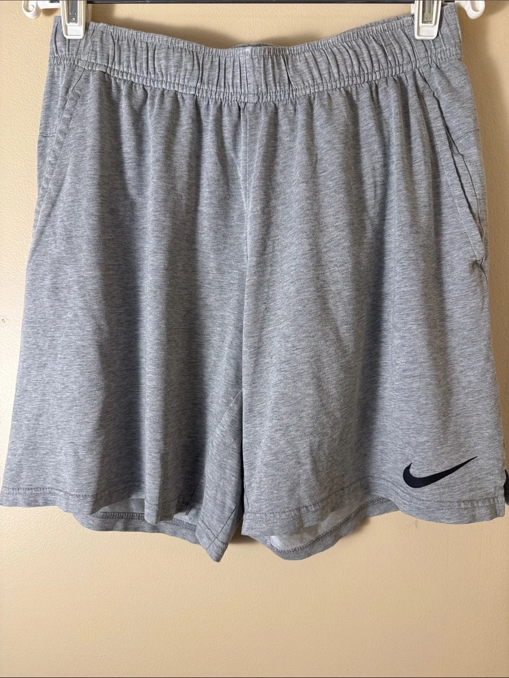 Nike Men’s Heather Gray Athletic Shorts with Black Swoosh
